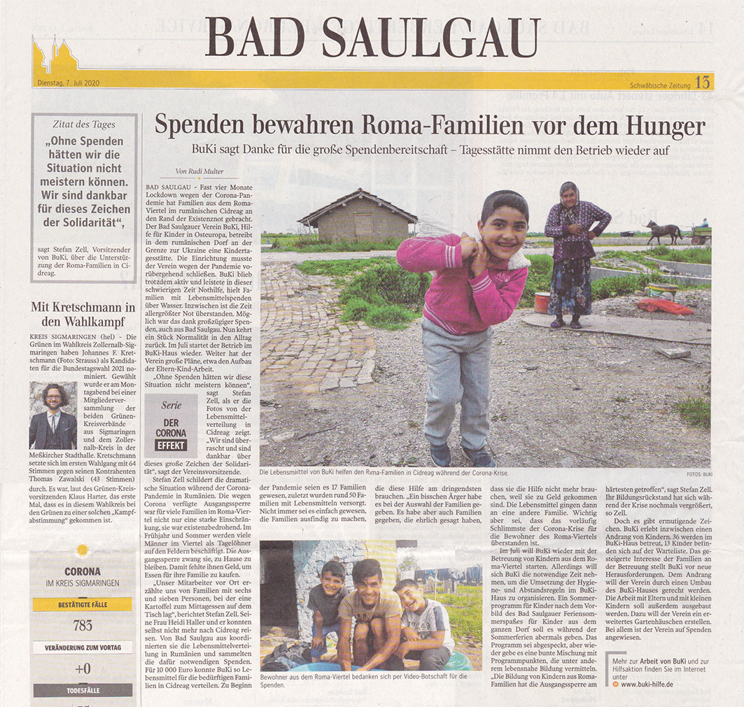 Beitrag über die Arbeit von BuKi in der Schwäbischen Zeitung